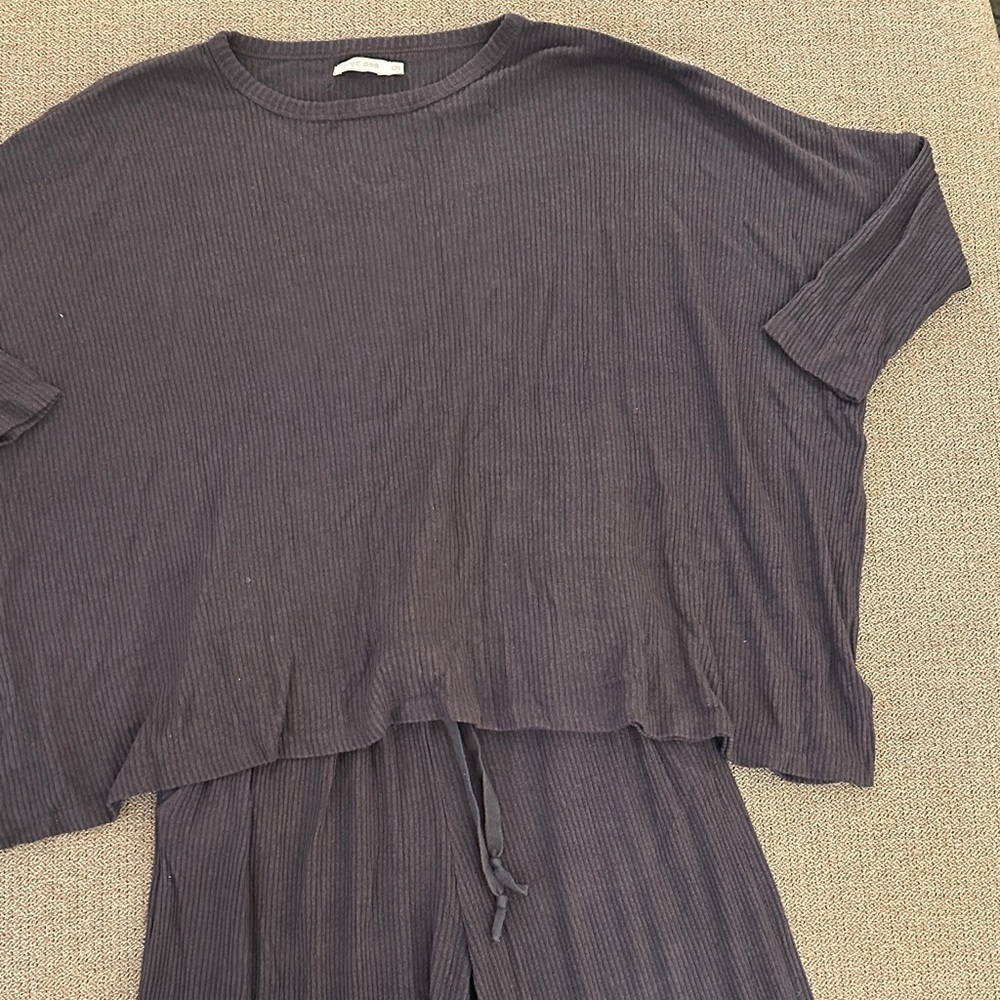 Women's Charcoal Ribbed Lounge Set